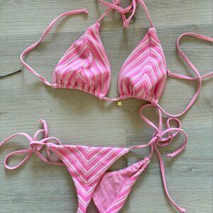 Stella swim chevron pink triangle bikini set.